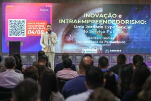 A palestra intitulada "Inovação e Intraempreendedorismo: uma jornada exponencial do serviço público" encerrou o evento. Crédito - Michel Alvin – Secom|MT